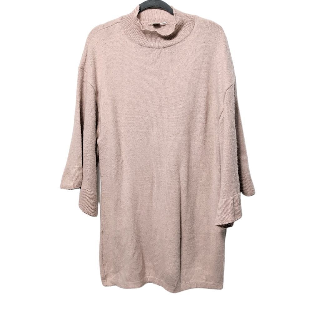 LOST INK Cozy Pink Mock Neck Wide Cropped Sleeve Dress M